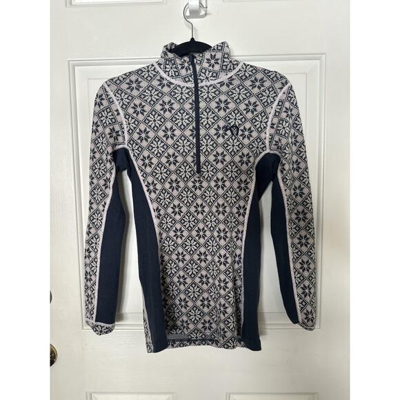 Kari Traa Sweater Womens Medium Wool Half Zip Thermal Pullover Nordic Pattern - Picture 2 of 6